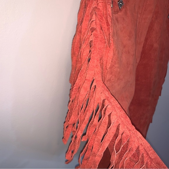 Bagatelle Rust Orange Leather Fringe Western Skirt M - Picture 8 of 11